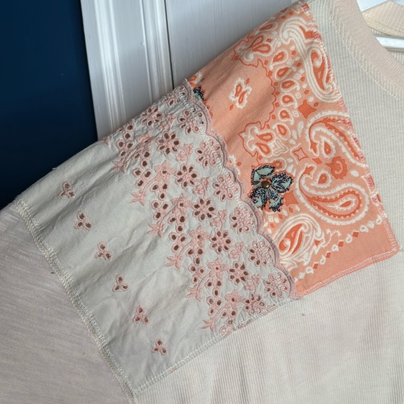 Free People Camiseta Feelin It Boho Patchwork Top in Alabaster Combo W1096 Sz S - Picture 7 of 13